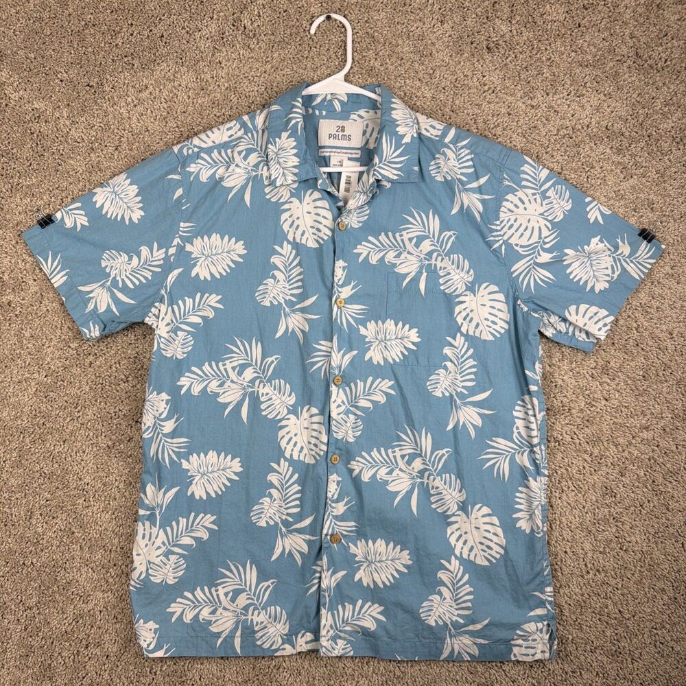 28 Palms Mens Button Down Standard Shirt Hawaiian Tropical Blue Size L